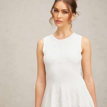 Liana White Star Knit Flared Hem Mini Dress