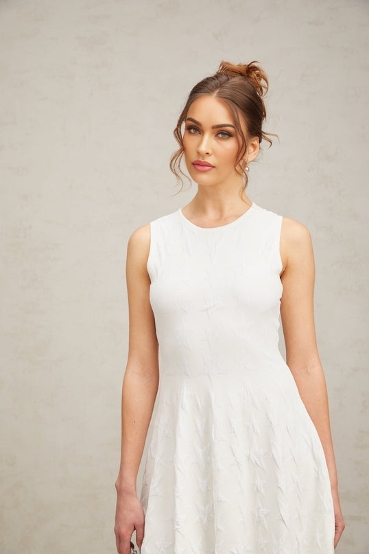 Liana White Star Knit Flared Hem Mini Dress