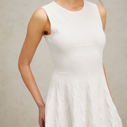 Liana White Star-Knit Flared Hem Mini Dress