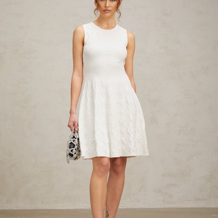 Liana White Star Knit Flared Mini Dress