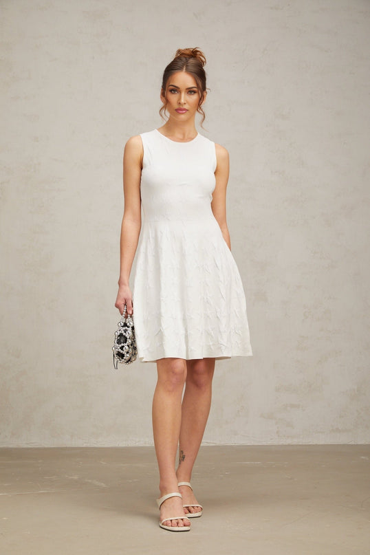 Liana White Star Knit Flared Mini Dress