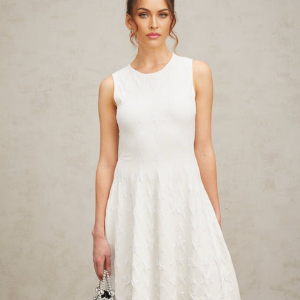 Liana White Star Knit Flared Mini Dress