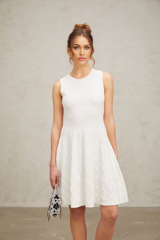 Liana White Star Knit Flared Mini Dress