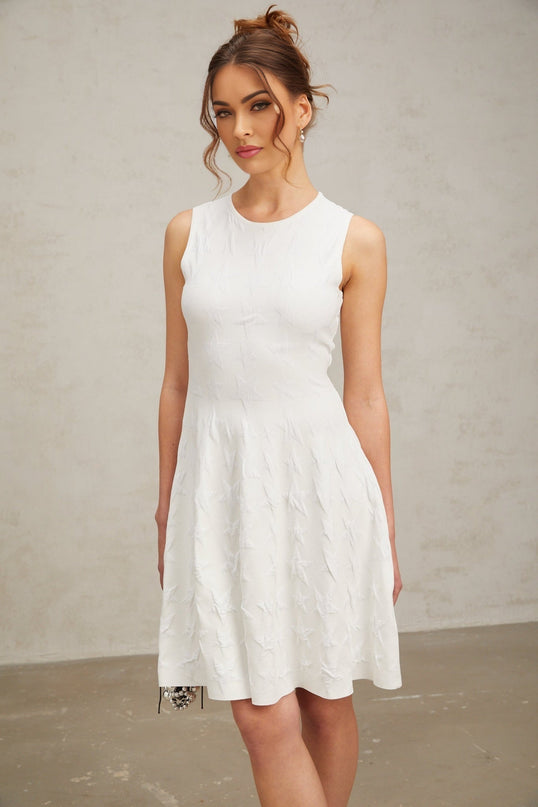 Liana White Star Knit Flared Mini Dress