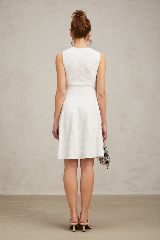 Liana White Star Knit Flared Mini Dress