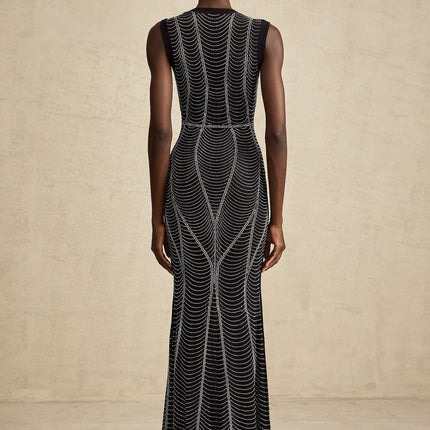 Liane black crystalembellished semisheer maxi dress