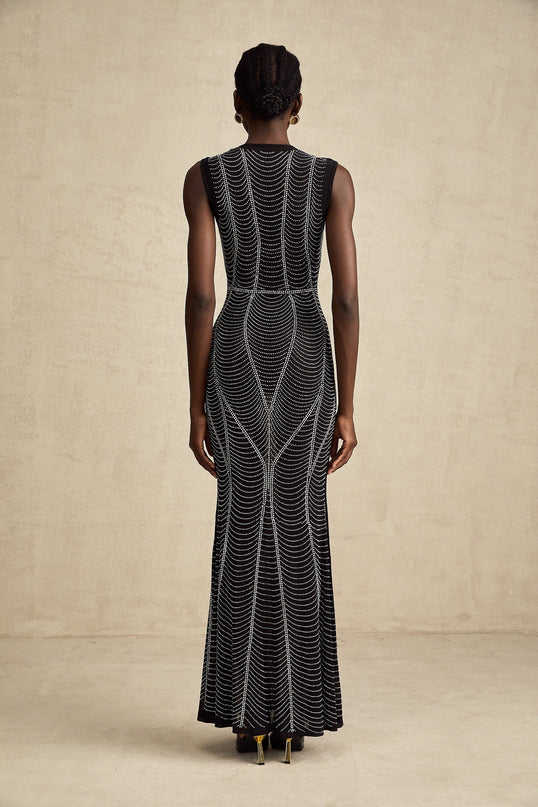 Liane black crystalembellished semisheer maxi dress