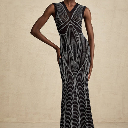 Liane black crystalembellished semisheer maxi dress