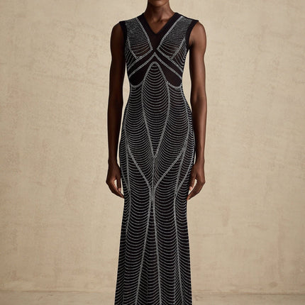 Liane black crystalembellished semisheer maxi dress