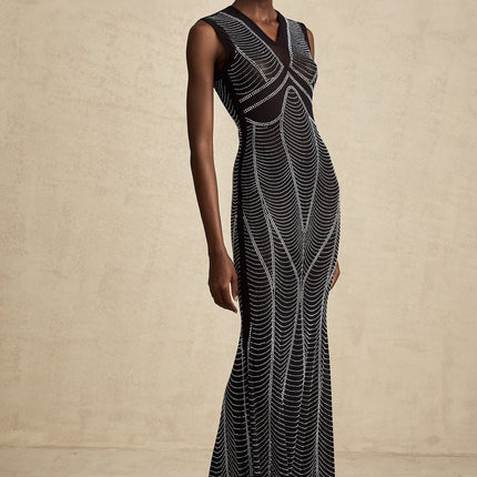 Liane black crystalembellished semisheer maxi dress