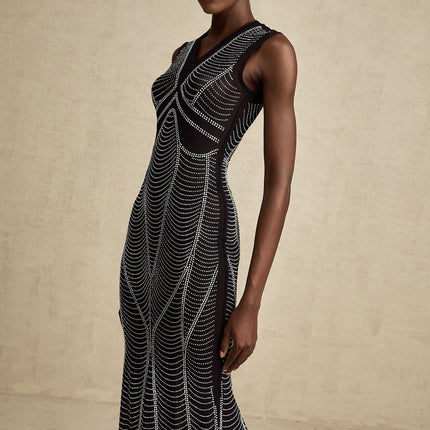 Liane black crystalembellished semisheer maxi dress