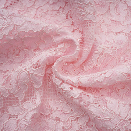 Licia Floral Midi Dress Pink Lace Embroidered Crystal Belted Pencil Silhouette Long Sleeve Calf-Length