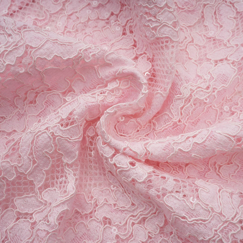 Licia Floral Midi Dress Pink Lace Embroidered Crystal Belted Pencil Silhouette Long Sleeve Calf-Length