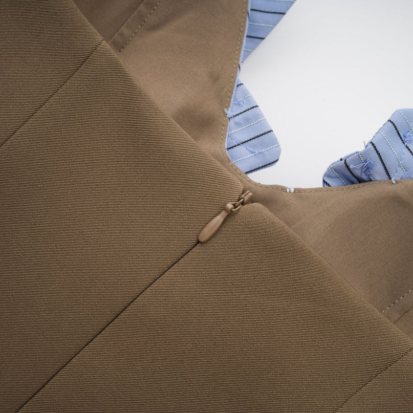 Licia Mini Dress in Brown & Blue hues with scoop neck and spaghetti straps