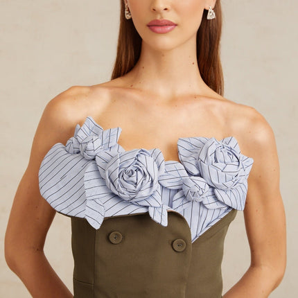 Licia Mini Dress in Brown and Blue hues with scoop neck and spaghetti straps