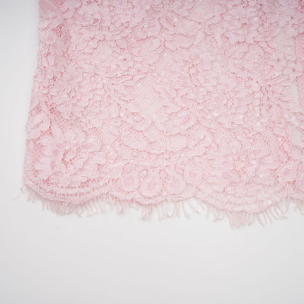 Licia Pink Floral Lace Midi Dress with Crystal Embellishments