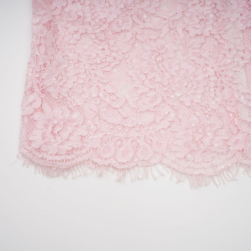Licia Pink Floral Lace Midi Dress with Crystal Embellishments