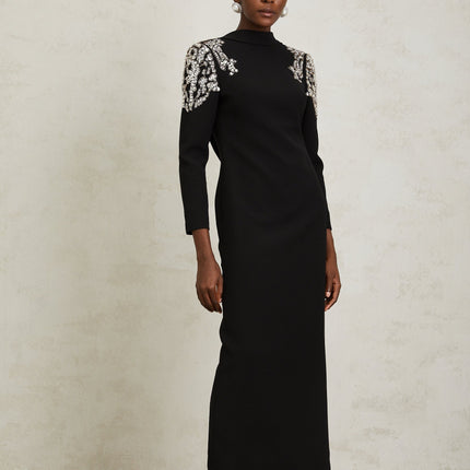 Lidia Black Open Back Embellished Maxi Dress