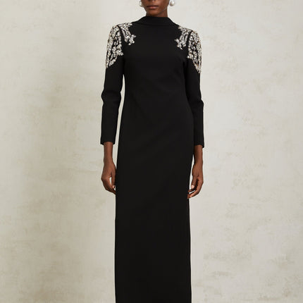 Lidia Black Open Back Embellished Maxi Dress