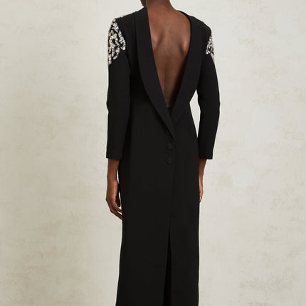 Lidia Black Open Back Embellished Maxi Dress