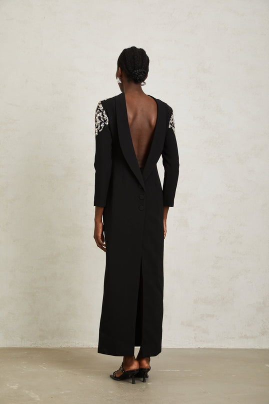 Lidia Black Open Back Embellished Maxi Dress