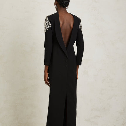 Lidia Black Open Back Embellished Maxi Dress