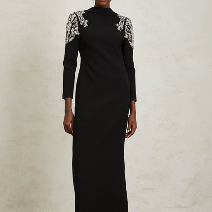 Lidia Black Open Back Embellished Maxi Dress