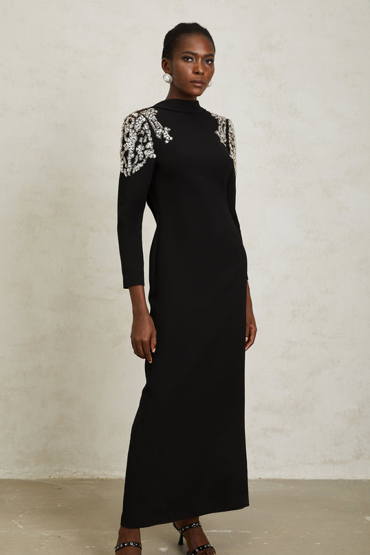 Lidia Black Open Back Embellished Maxi Dress