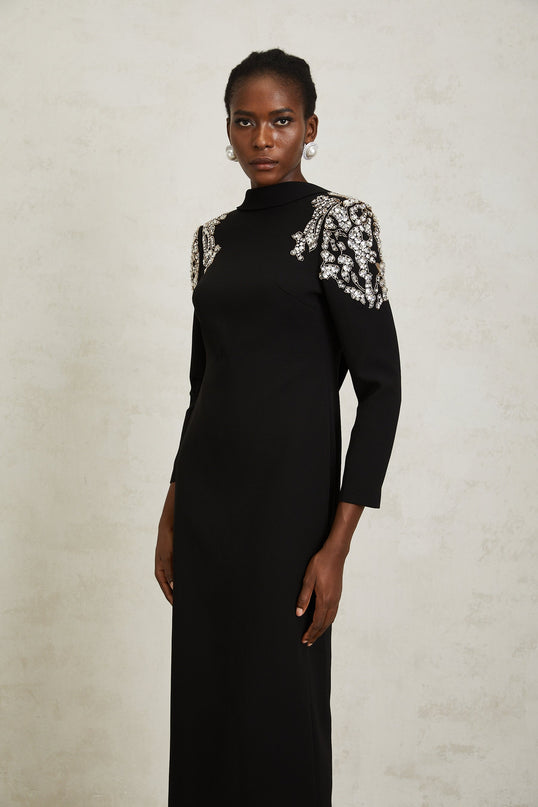 Lidia Black Open Back Embellished Maxi Dress