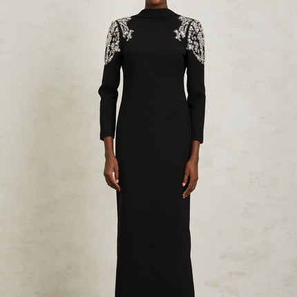 Lidia Black Open Back Embellished Maxi Dress