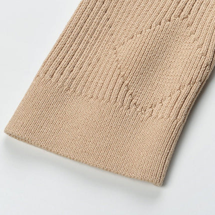 Light Beige and Gold Textured Knit Cardigan with Decorative Buttons