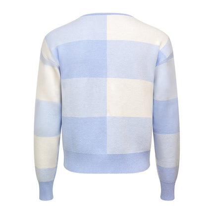 Jane wearing Light Blue Color Block Tie Front Striped Cardigan for Women