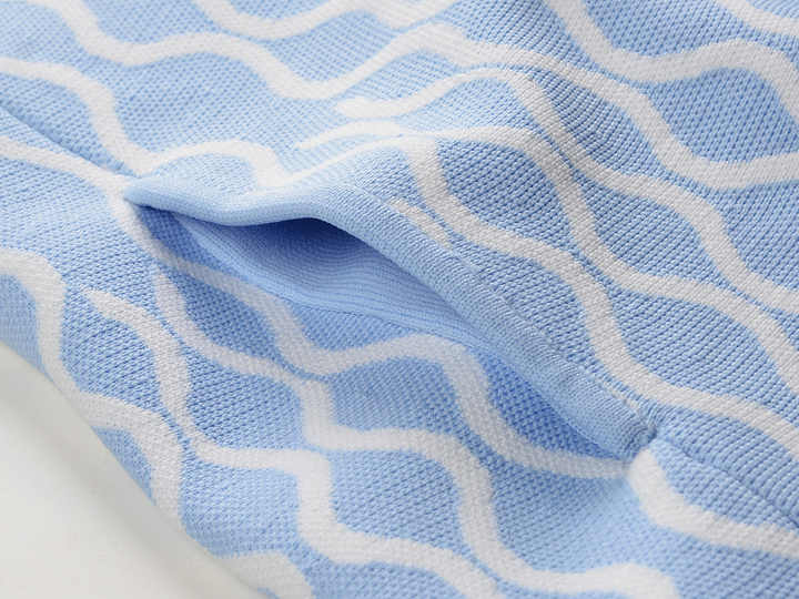 Light Blue Flared A-Line Dress with Wavy Pattern and Square Neckline
