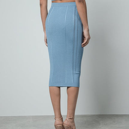 Light Blue Ribbed Crop Top Set with Gold Buttons