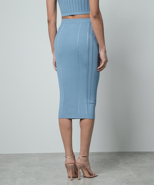 Light Blue Ribbed Crop Top Set with Gold Buttons