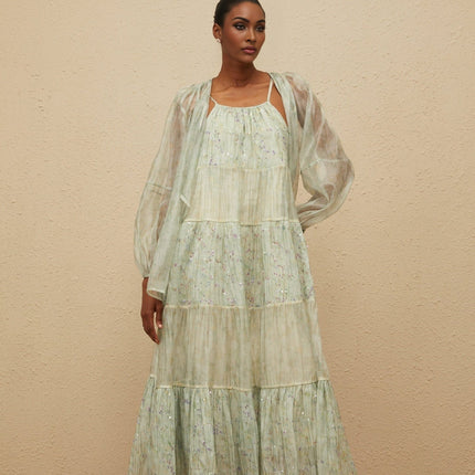 Light Green Tie-Dye Cardigan and Dress Set