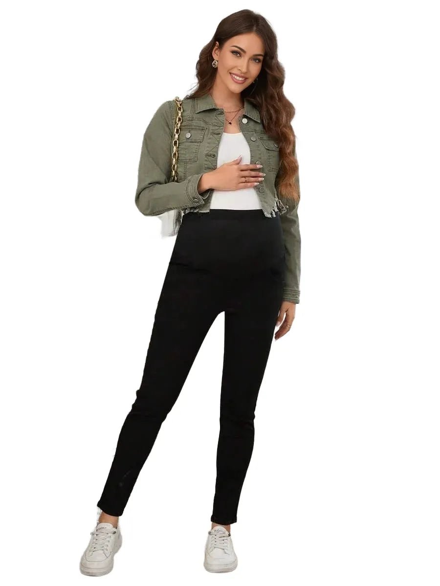 Lilah Cropped Denim Jacket with Frayed Hem in Army Green - S