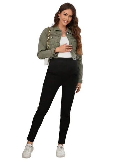Lilah Cropped Denim Jacket with Frayed Hem in Army Green - S