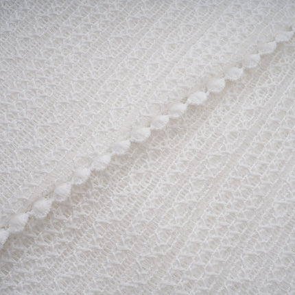 Lilah White Crochet Knit Midi Dress with Puff Skirt and Godet Design