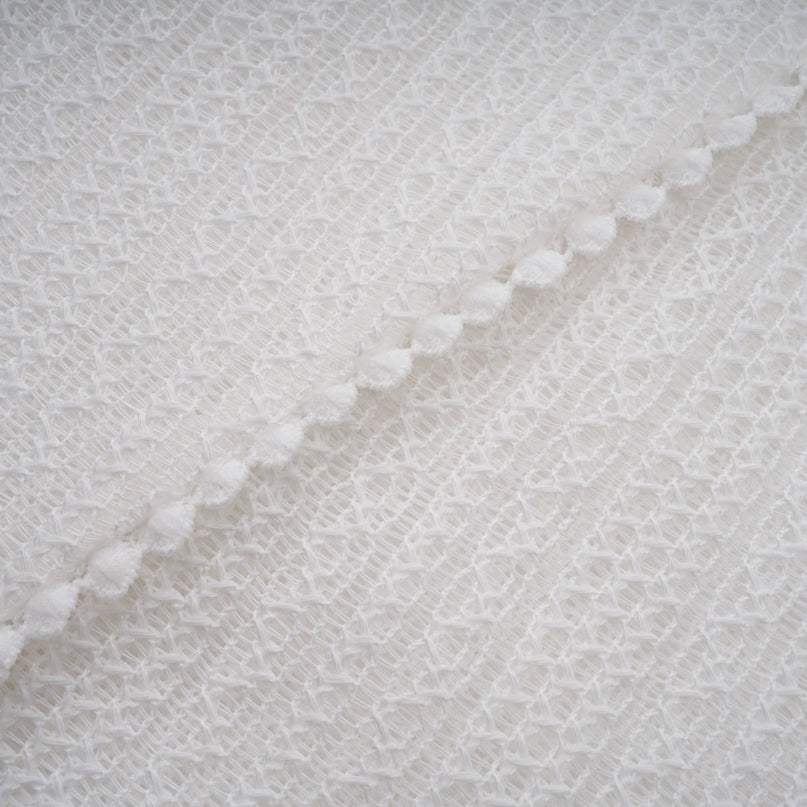 Lilah White Crochet Knit Midi Dress with Puff Skirt and Godet Design