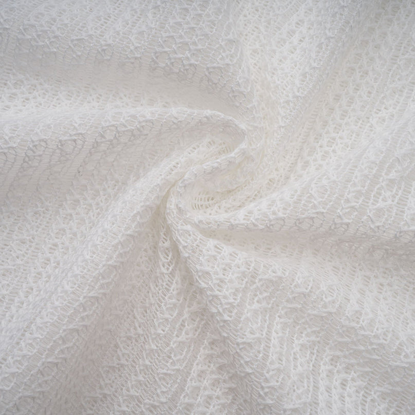 Lilah White Crochet Knit Midi Dress with Puff Skirt and Godet Design