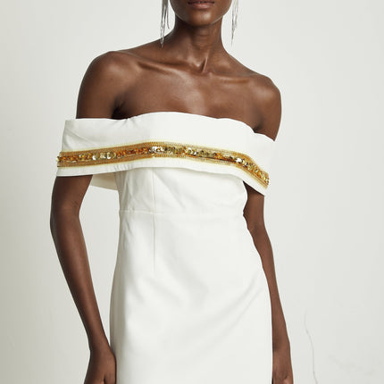 Lilah White Sequin Mini Dress Polyester Viscose Sleeveless Fitted Straight Hem Rear Zip Fastening Cocktail Party Event Elegance Glamour Luxury