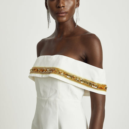 Lilah White Sequin Mini Dress Polyester Viscose Sleeveless Fitted Straight Hem Rear Zip Fastening