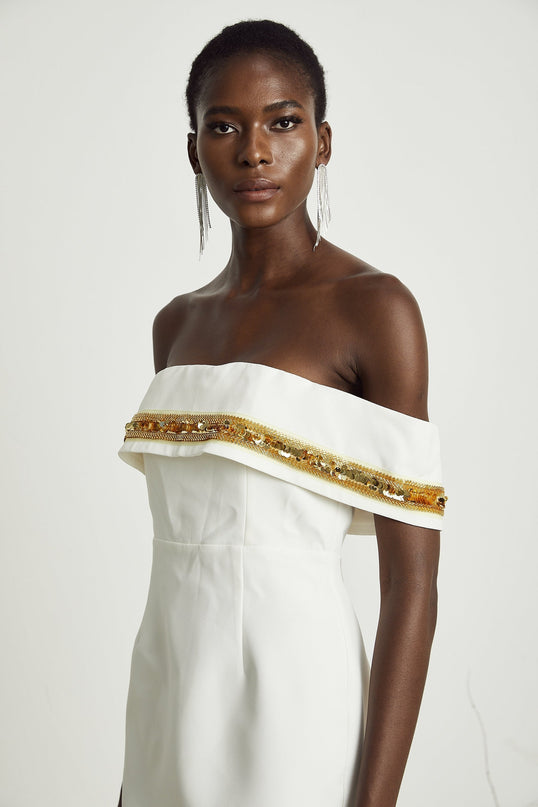 Lilah White Sequin Mini Dress Polyester Viscose Sleeveless Fitted Straight Hem Rear Zip Fastening