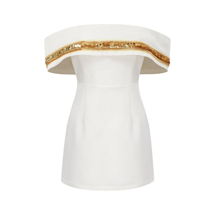 Lilah White Sequin Mini Dress 56% Polyester 44% Viscose Sleeveless Fitted Waistline Straight Hem Rear Zip Fastening Cocktail Party Special Event Elegant Glamour