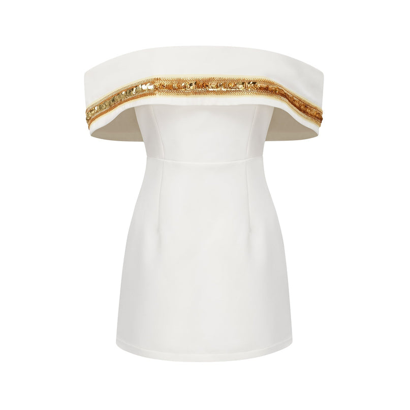 Lilah White Sequin Mini Dress 56% Polyester 44% Viscose Sleeveless Fitted Waistline Straight Hem Rear Zip Fastening Cocktail Party Special Event Elegant Glamour