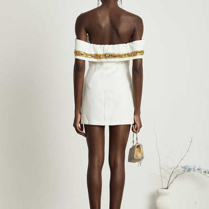 Lilah White Sequin Mini Dress Polyester Viscose Sleeveless Fitted Straight Hem Rear Zip Fastening