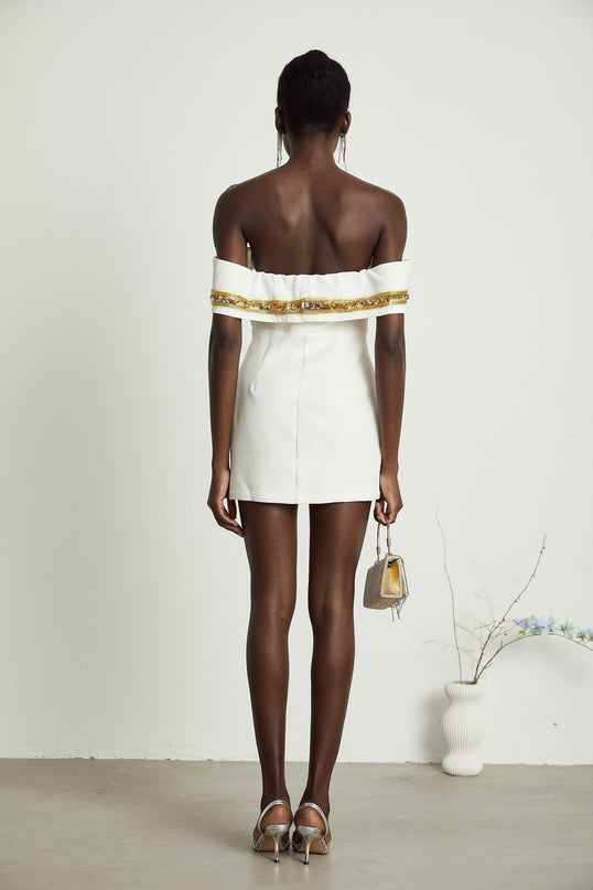 Lilah White Sequin Mini Dress Polyester Viscose Sleeveless Fitted Straight Hem Rear Zip Fastening