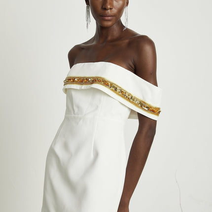 Lilah White Sequin Mini Dress Polyester Viscose Sleeveless Fitted Straight hem Rear zip fastening cocktail party special event elegance glamour luxury