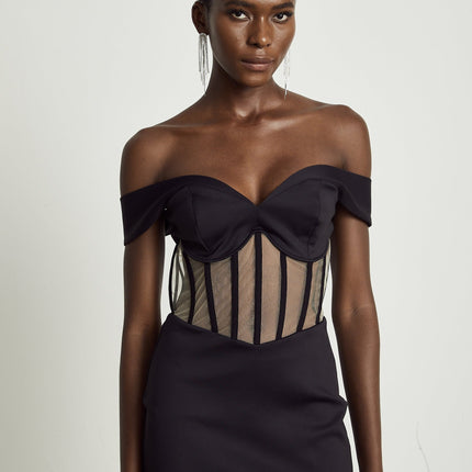 Liliana Black Corset Mesh Mini Dress
